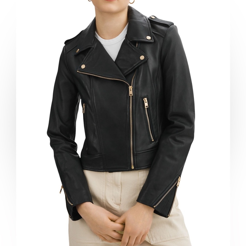Lamarque Donna leather moto jacket✨NWT✨size L w/ gold accents PRCE REDUCED